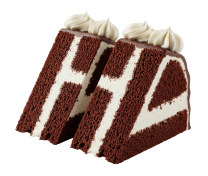 Two slices of red velvet cake with white frosting transparent background cutout png - Powered by Adobe