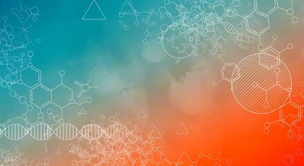 Dynamic molecular structures and DNA helix blend with vibrant gradient sky