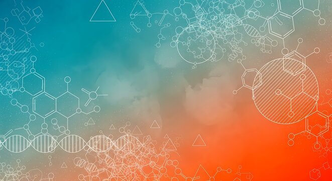 Dynamic molecular structures and DNA helix blend with vibrant gradient sky