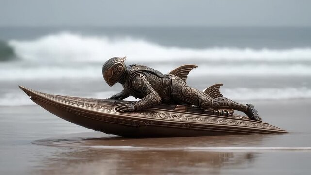 Future Warrior Riding a Flyboat on the Sea