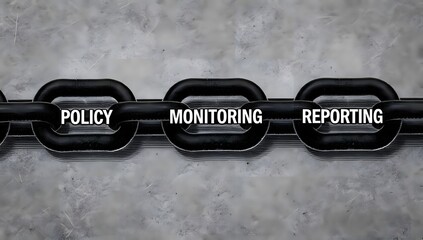 Policy Monitoring and Reporting Chain Symbolizing Governance, Compliance, Risk Management, and Transparent Oversight