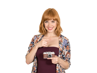Smiling woman  holding a camera png