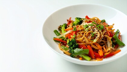 Udon With Vegetable, Concept Healthy Udon. On White Table