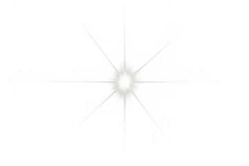 Bright lens flare effect creating a star glow on transparent background showing abstract optical illumination