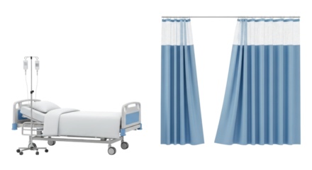 Hospital bed and curtains transparent background cutout png