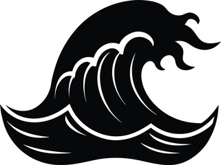 Stylized ocean wave in black silhouette isolated on transparent background vector