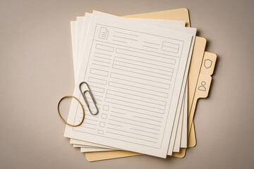 Stack of blank forms and documents in a file folder