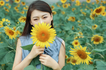 The girl in the sunflower garden