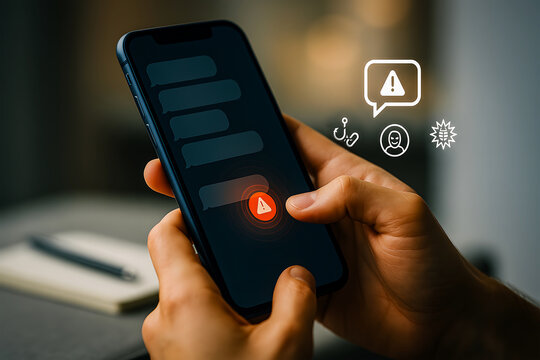 Person receiving a phishing text message or smishing scam alert