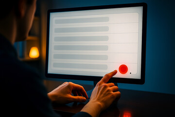 Person clicking a red warning button on a web form