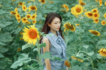 The girl in the sunflower garden