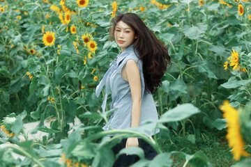 The girl in the sunflower garden