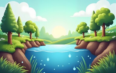 Rainwater benefits to ecosystem nature illustration vibrant landscape. High quality