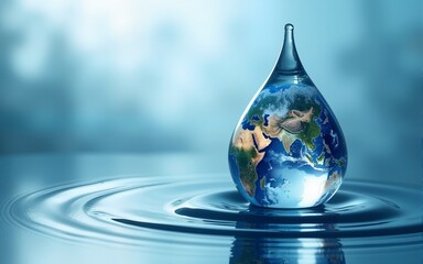 A water drop with the Earth inside, symbolizing global environmental protection and World Water Day concept. High quality