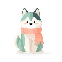 Obraz premium Cute Husky Dog Wearing a Pink Scarf Sitting on a White Background