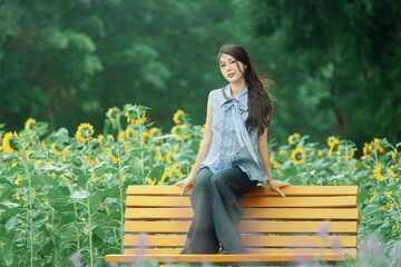 The girl in the sunflower garden