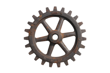 Old rusty metal gear isolated on transparent background