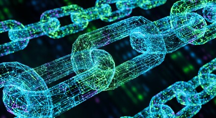 Secure digital network connections form a strong interconnected chain of data
