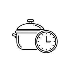 Cooking Pot with Timer Icon – Line Art Vector Illustration for Kitchen Cooking and Meal Preparation