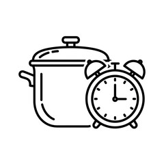 Cooking Pot with Timer Icon – Line Art Vector Illustration for Kitchen Cooking and Meal Preparation
