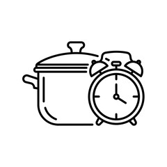 Cooking Pot with Timer Icon – Line Art Vector Illustration for Kitchen Cooking and Meal Preparation