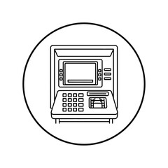 ATM Machine Line Art – Vector Illustration of Automated Teller Machine with Card Slot and Keypad