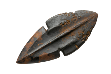 Ancient bronze arrowhead isolated on transparent background