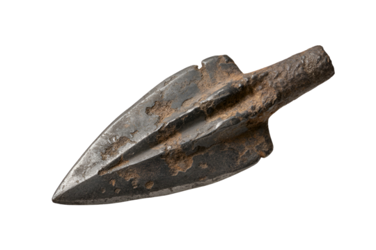 Ancient bronze arrowhead isolated on transparent background