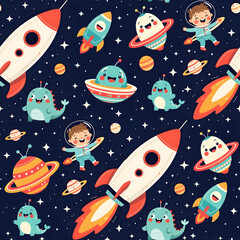 Kids in Outer Space Seamless Repeat