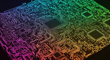 Vibrant circuit board glows with intricate pathways, symbolizing modern innovation and technology.