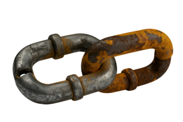 Two rusty metal chain links connected isolated on transparent background