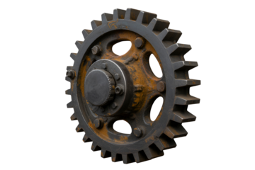 Rusty metal cogwheel isolated on transparent background