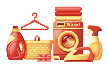 Laundry room with washing machine iron dryer and clothes illustration design