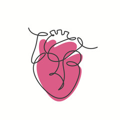 The Human Heart one line drawing. The Human Heart single line illustration. The Human Heart minimalist line art