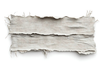 Raw, textured fabric strip with frayed edges and aged appearance perfect for rustic design elements and vintage backgrounds