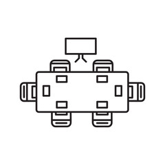 Top view of a conference table with chairs and monitor