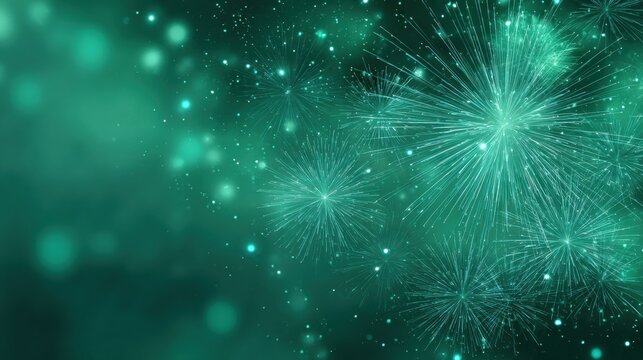 Vibrant New Year 2029 Celebration With Colorful Fireworks Bursting Over Emerald Green Night Sky