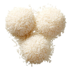 Three white rice balls arranged in a Y shape