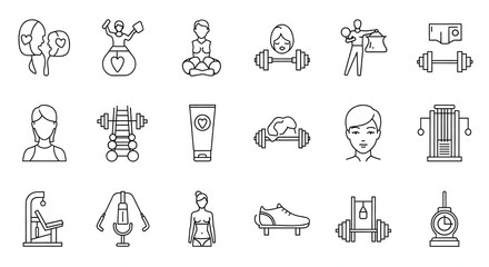 Fototapeta premium Wellness Icons: a visual representation of fitness and self-care, encompassing a range of activities. From exercising to meditation and skincare.
