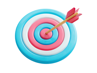 Arrow hits the center of a concentric, colorful circular target