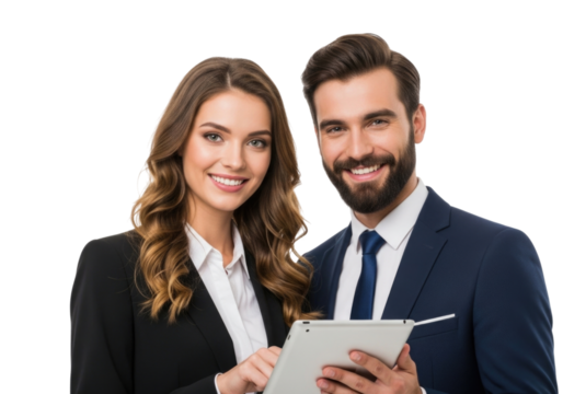 Business professionals with tablet transparent background cutout png