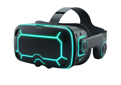 Futuristic vr headset with neon accents transparent background cutout png