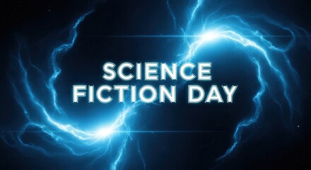 Science Fiction Day banner with blue lightning effect perfect for posters social media and event promotions