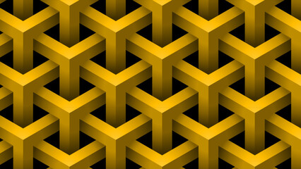 Seamless 3D Golden Penrose Cubic Triangle Pattern – Geometric Optical Illusion Interlocking Tessellation Background Wallpaper