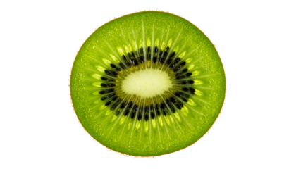 Ripe kiwi fruit cut in half showing vibrant green texture isolated on transparent background PNG