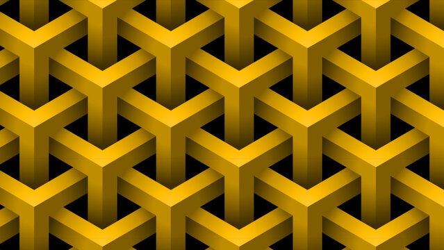 Seamless 3D Golden Penrose Cubic Triangle Pattern &ndash; Geometric Optical Illusion Interlocking Tessellation Background Wallpaper