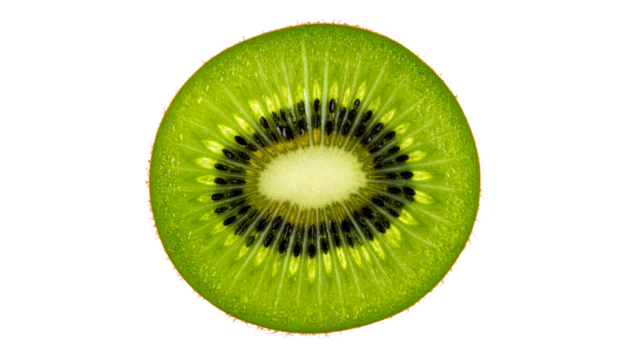 Ripe kiwi fruit cut in half showing vibrant green texture isolated on transparent background PNG