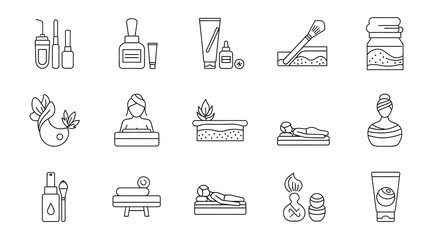 Fototapeta premium Skincare and Beauty Icons: a collection of elegant line icons showcasing the essence of beauty, self-care, and wellness.