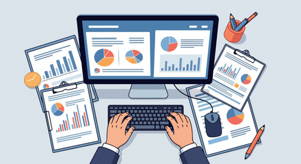 Business Data Analysis Dashboard on Computer Screen Illustration