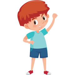 Ginger Haired Boy With Blue Eyes Wearing A Light Blue T Shirt And Dark Blue Shorts And Red Shoes With A Transparent Background